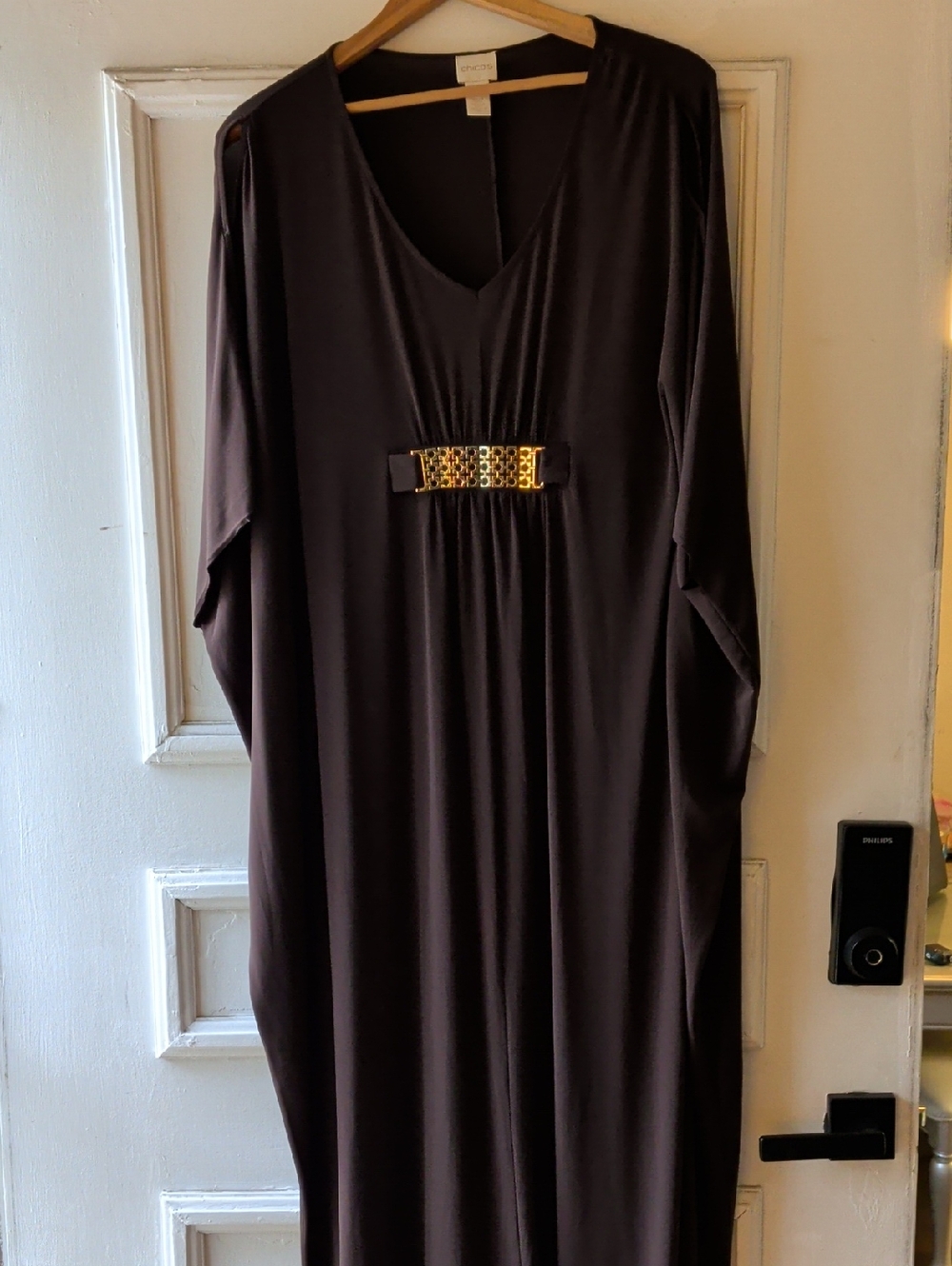 Chico's Brown Maxi Dress with Gold Buckle